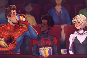 Spider Buddies Popcorn And Chill (1366x768) Resolution Wallpaper