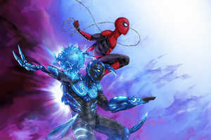 Spider Man Meets Blue Beetle (1336x768) Resolution Wallpaper
