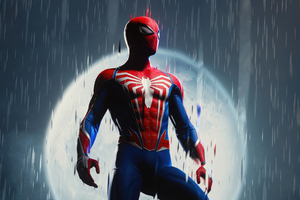 Spider Man Rainy Rescue (2560x1440) Resolution Wallpaper