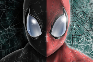 Spider Man Two Face Mask (1360x768) Resolution Wallpaper
