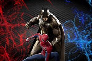 Spiderman And Batman (1360x768) Resolution Wallpaper
