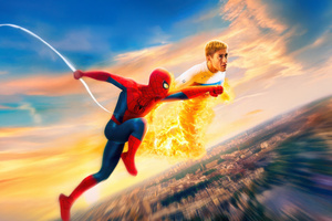 Spiderman And Human Torch (2560x1700) Resolution Wallpaper