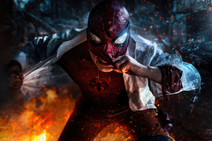 Spiderman Mask Off Fight (1360x768) Resolution Wallpaper