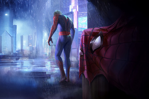 Spiderman Mask Off Walking Alone In Rain (2560x1024) Resolution Wallpaper