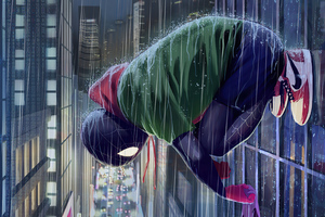 Spiderman Miles In Rain (1920x1080) Resolution Wallpaper