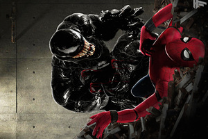 Spiderman Vs Venom Art (1336x768) Resolution Wallpaper