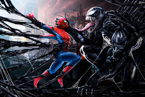 Spiderman Vs Venom Digital Art (1152x864) Resolution Wallpaper