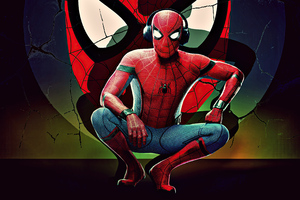 Spiderman With Headphones (1336x768) Resolution Wallpaper
