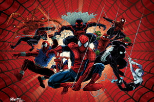 Spiderverse Spidermans (1336x768) Resolution Wallpaper
