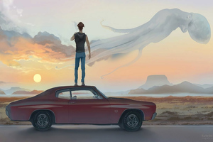 Standing On Car Roof And Smoking Chillax 4k (2560x1024) Resolution Wallpaper
