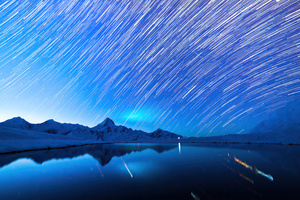 Star Trails Snow Mountains 4k (1366x768) Resolution Wallpaper