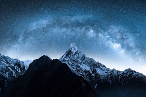 Starry Mountain Serenity Landscape Nightfall (2560x1080) Resolution Wallpaper