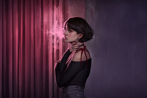 Stylized Girl In Neon Light (2560x1024) Resolution Wallpaper