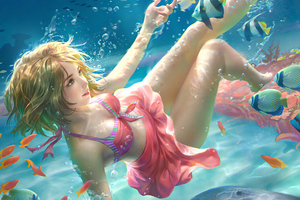 Summer Swimming With Fishs (1336x768) Resolution Wallpaper