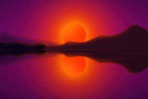 Sun In Mountians Reflection Digital Art 4k Wallpaper