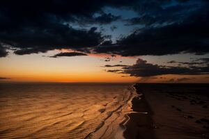 Sun Setting Over Ocean On Beach (3840x2400) Resolution Wallpaper