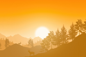 Sunrise Minimal Reindeer Mountains 4k (2560x1024) Resolution Wallpaper