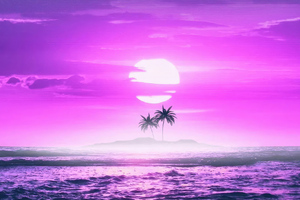 Sunset Beach Synthwave (2560x1080) Resolution Wallpaper
