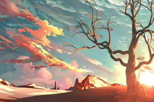 Sunset Beautiful Painting (2560x1440) Resolution Wallpaper