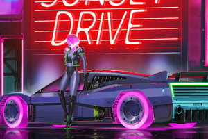 Sunset Drive Synthwave 4k