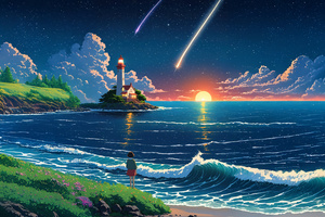 Sunset Lighthouse Refreshing Pause (1280x720) Resolution Wallpaper