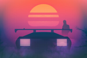 Sunset Man Standing Front Of Car (1024x768) Resolution Wallpaper
