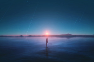 Sunset Meteors Stars Reflection (320x240) Resolution Wallpaper