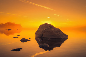 Sunset Rock Formation Pristine Water Reflection (1280x720) Resolution Wallpaper