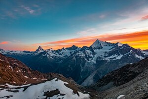 Sunset View Of Matterhorn And Weisshorn From Our Bivy (5120x2880) Resolution Wallpaper