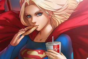 Supergirl Eating Cookie
