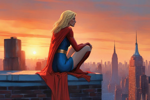 Supergirl Sitting Building Top 5k Wallpaper