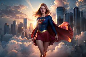 Supergirl Soars Protecting Metropolis City Wallpaper