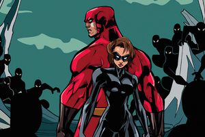 Superhero Couple Against Minions (2560x1024) Resolution Wallpaper