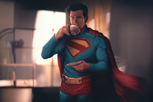 Superman Even Heroes Need Coffee (2932x2932) Resolution Wallpaper