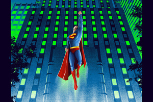 Superman Flying Above Artwork (1360x768) Resolution Wallpaper