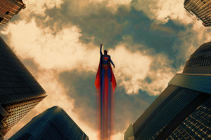 Superman Flying Through Metropolis (2880x1800) Resolution Wallpaper