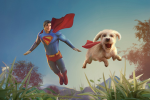 Superman With Krypto Flying High (1336x768) Resolution Wallpaper