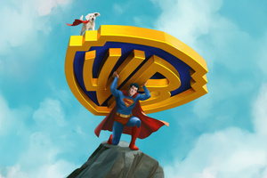 Superman With Logo And Super Dog (3840x2160) Resolution Wallpaper