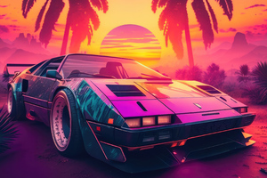 Synthwave Car Nostalgic For The 80s (2048x1152) Resolution Wallpaper