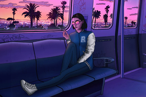 Synthwave Chic Cool Girl Drives The Train Back (1280x720) Resolution Wallpaper