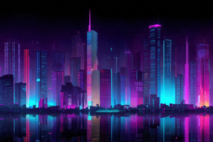 Synthwave City Of Lights (320x240) Resolution Wallpaper