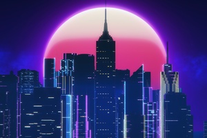 Synthwave City Retro Neon 4k