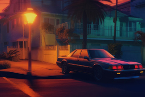 Synthwave Evening Classic Car Wallpaper