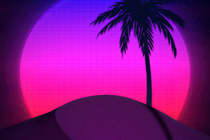 Synthwave Painting Tree 4k