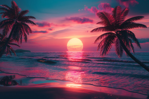 Synthwave Palm Trees (3440x1440) Resolution Wallpaper