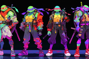 Teenage Mutant Ninja Turtles In Artistic Action Wallpaper