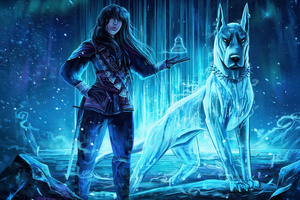 The Frost Mystical Warrior And Ice Hound (5120x2880) Resolution Wallpaper