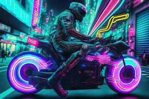 The Neon Cyber Ride Motorbike Wallpaper