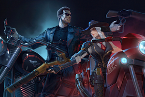 The Terminator And Overwatch (1336x768) Resolution Wallpaper
