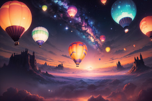 The Whimsical Balloon Caravan (2048x2048) Resolution Wallpaper